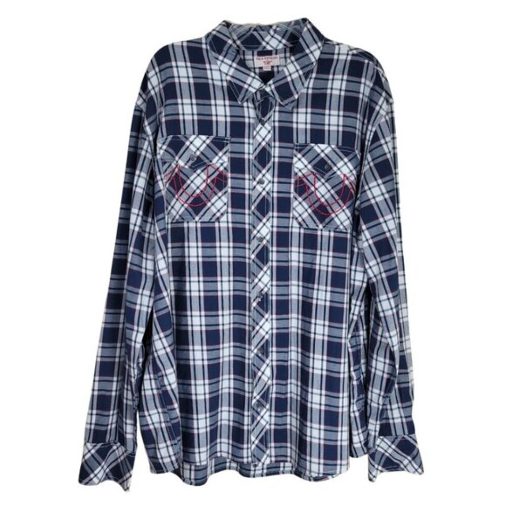 True Religion Shirt Mens 3XL Button Down Plaid Western
